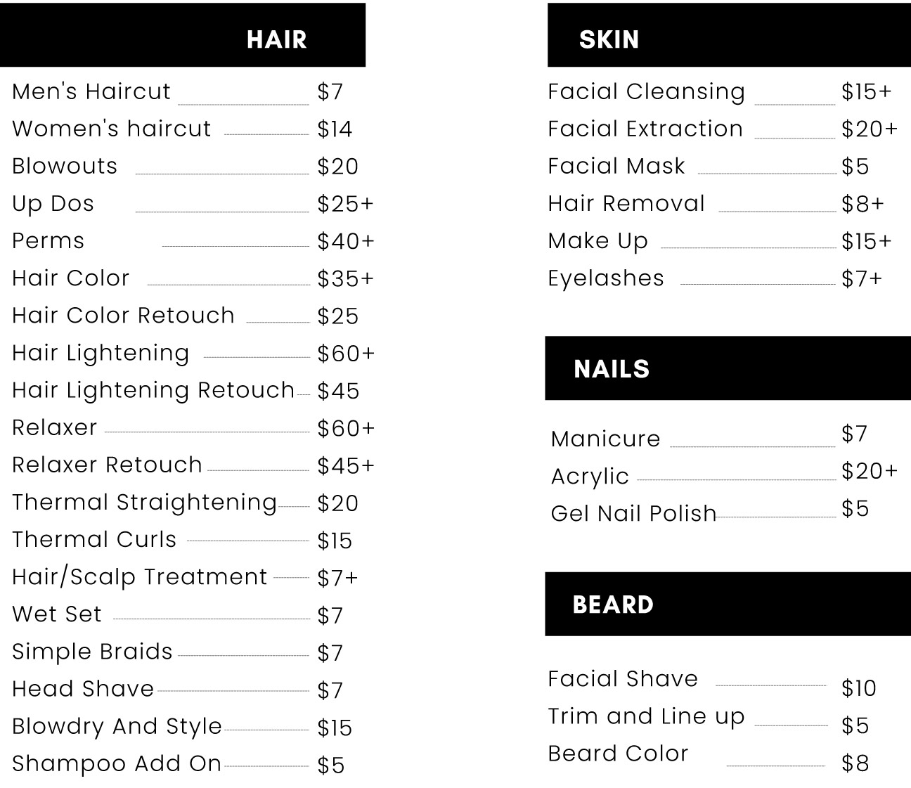 hair cut prices by students